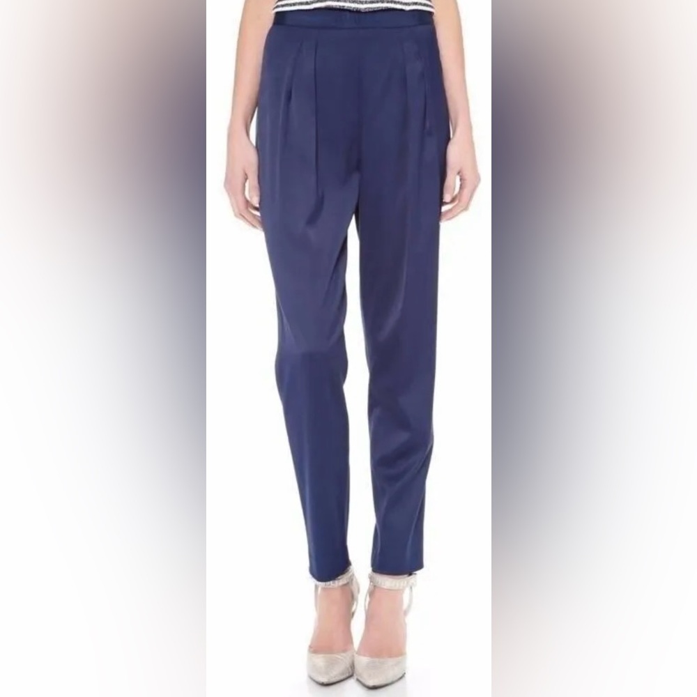Alice + Olivia Womens Casual Back Zip Front Pleated Straight Pants Navy Blue